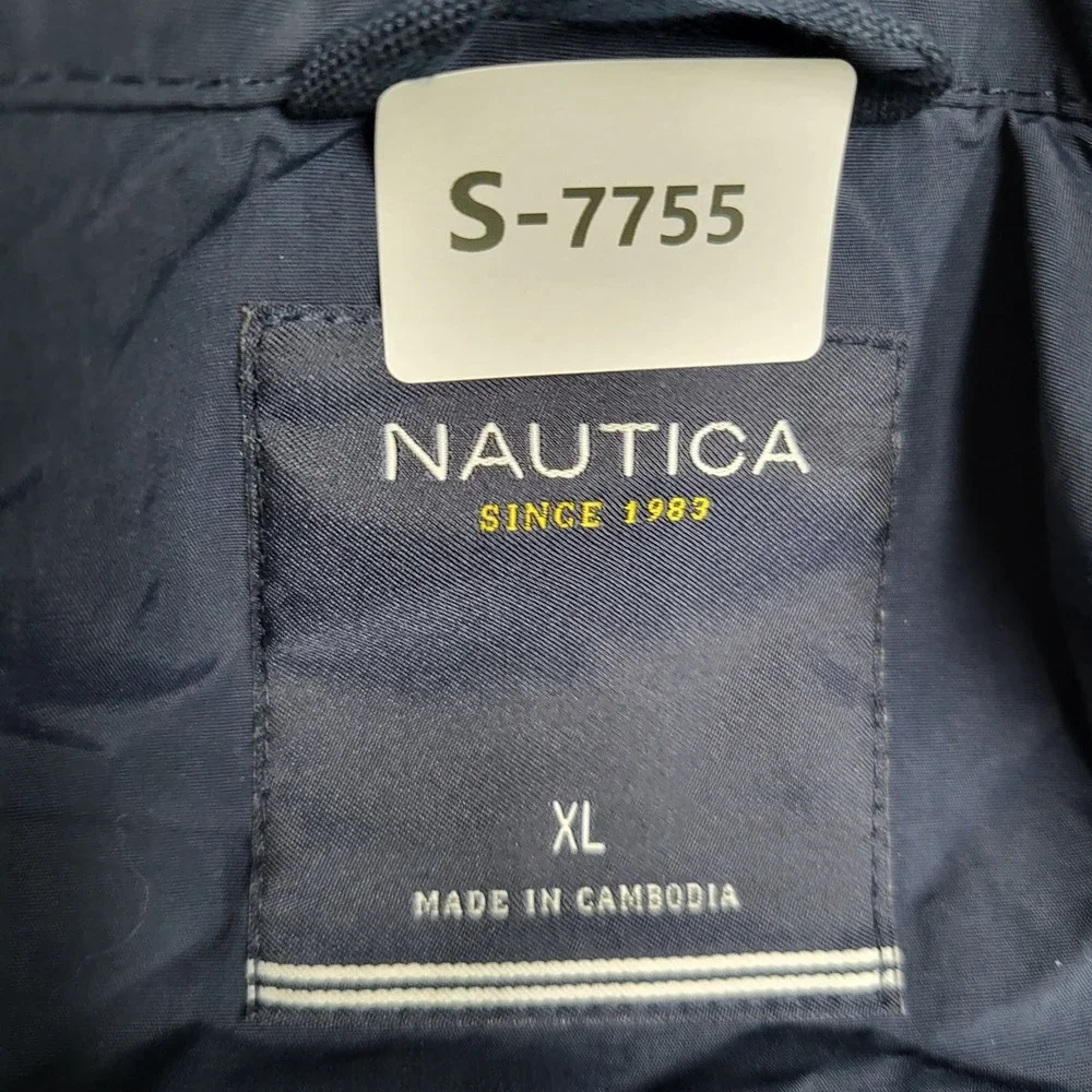 VINTAGE Nautica Men Jacket XL Navy Windbreaker Colorblock Zipper Long Sleeve Y2K